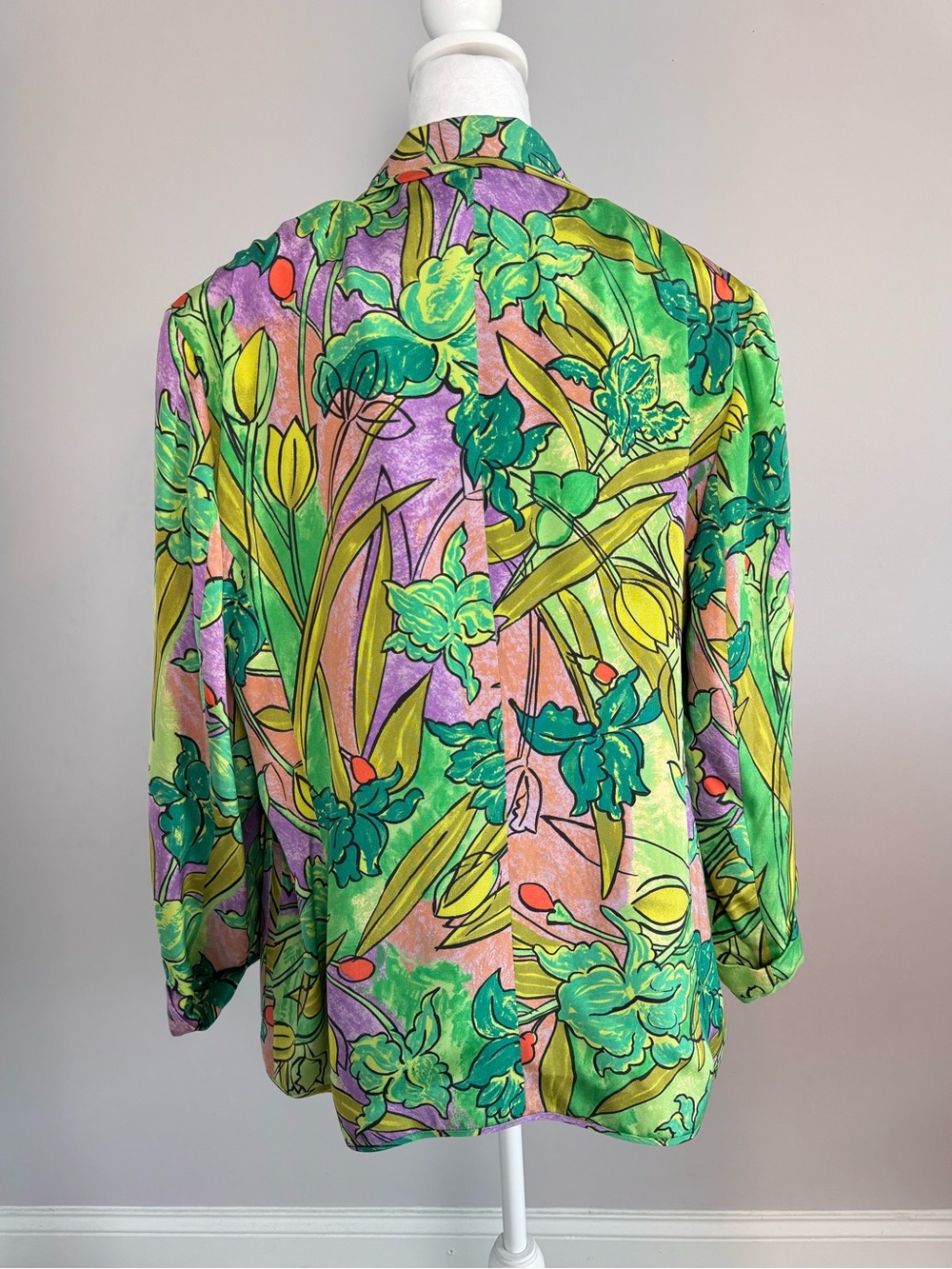 Louis Féraud 100% Silk Botanical Floral Blazer Jacket Art to Wear Vintage Luxe - Picture 3 of 16